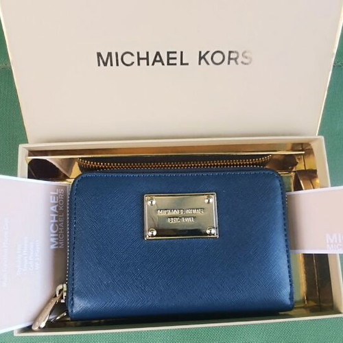 Michael Kors small wallet used, blue and gold