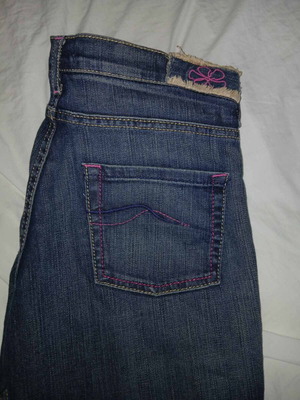 Dark Blue Flare Jeans Like New, Pink Accents, Low-Rise, Size M