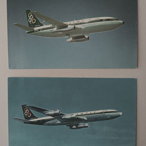 Color postcards with Olympic airplane, pack of 5 used