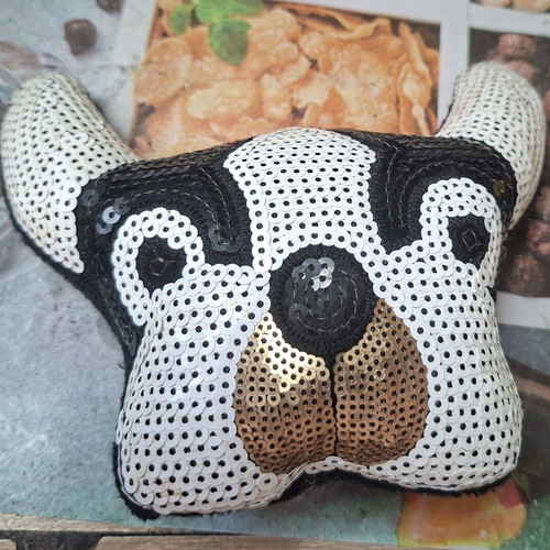 Mini decorative pillow French bulldog like new with sequins