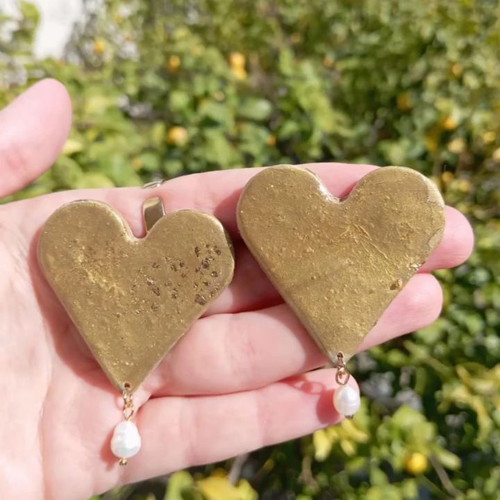 Earrings with iridescent polymer clay and gold leaf, like new