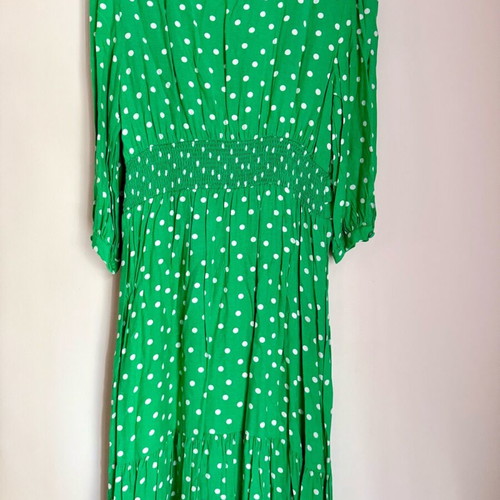 ZARA Polka Dot Midi Dress Like New, Green with White Dots