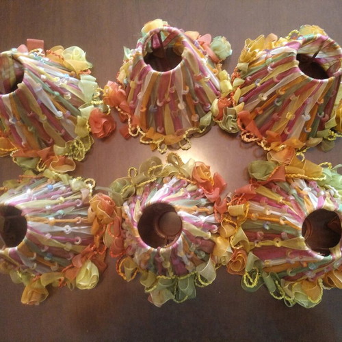 Romantic lampshade covers set of six like new, organza multi colour