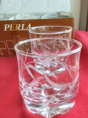 Perla vintage low glasses set of six, new, for wine and drinks