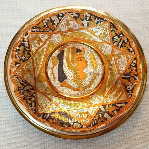 Egyptian wall plate vintage, used, 17cm, copper/brass