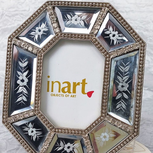 Metal octagonal frame with engraved mirror like new