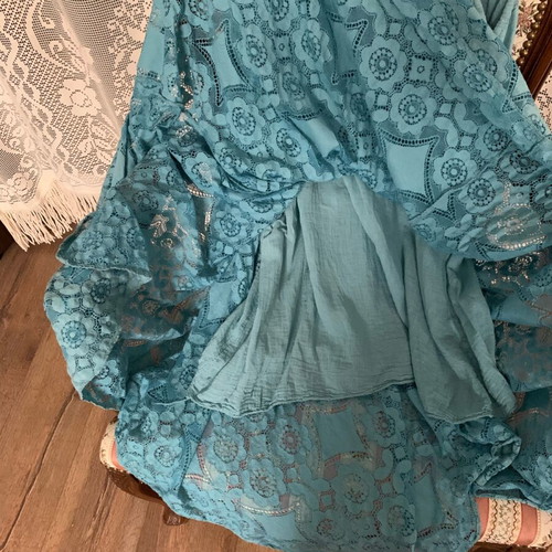 Turquoise lace dress like new, cotton blend, wedding and events