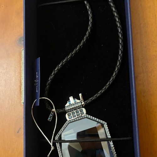 Swarovski necklace new with blue rectangular stone and silver clasps