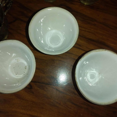 Vintage brass cups with porcelain used, set of 6 pieces