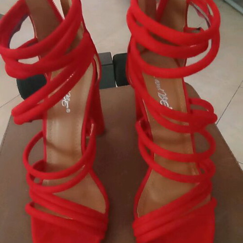 Red suede sandals size 37 like new, heel height 11cm