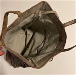 Δερμάτινη αναδιπλούμενη τσάντα χρωμα γκρι πούρο με κοντά και μακρύ χερούλι