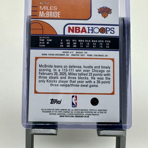 Topps NBA Hoops Miles McBride Green Blue Parallel card near mint