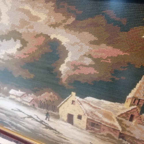 Embroidered painting used antique with ornate frame 120x60cm