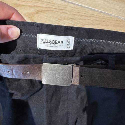 Pull & Bear men's fabric pants with belt like new, black, size EUR 50