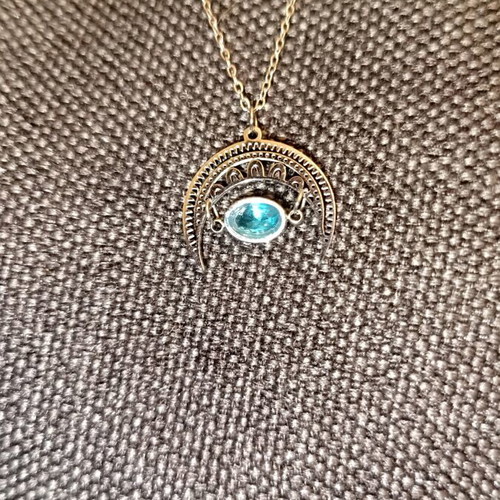 Oxzen steel evil eye necklace with blue stone new