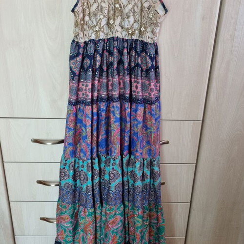 Long dress with knitted bust, new, blue and multicolor, size L
