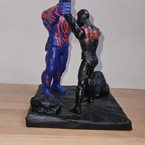 Handmade Spider-Man figurine with Miles Morales and Spider-Man 2099
