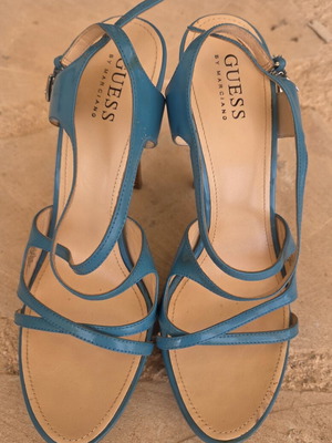 Guess by Marciano Blue Patent Leather Platform Sandals like new