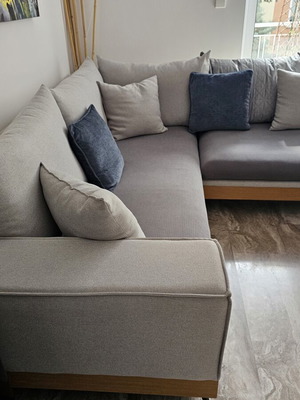 Corner sofa like new with removable upholstery and cushions, gray