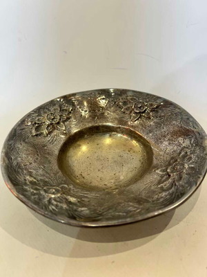 Vintage silver-plated bowl with embossed flowers used