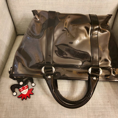 Tosca Blu transparent handbag with embossed card symbols like new