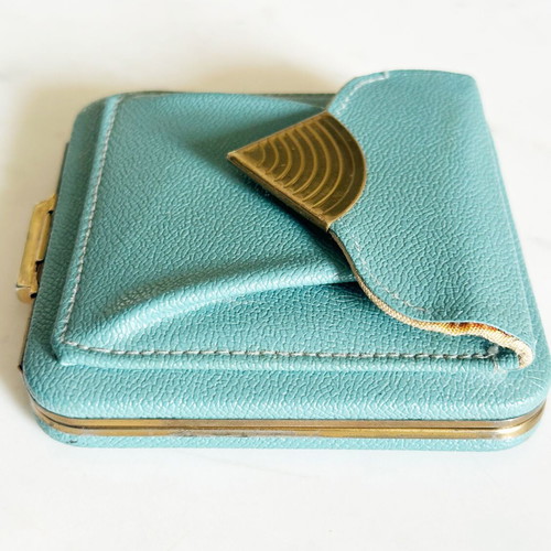 Vintage Lin Bren Wallet and Compact Powder 1940s Leather Art Deco used
