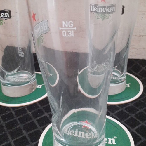 Heineken beer glass set with coasters new, 6 pieces, 300 ml