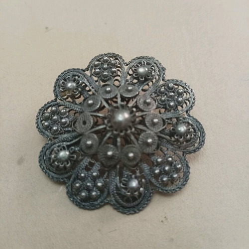 Silver filigree vintage brooch used, Ioannina craftsmanship, large
