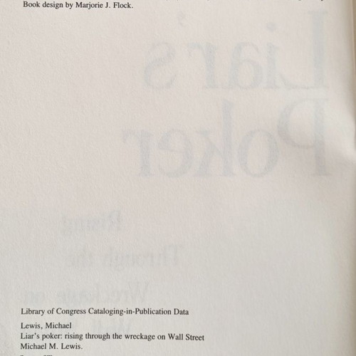 Liar's Poker book by Michael Lewis like new
