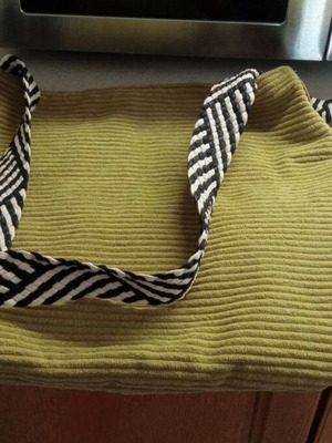 Shoulder bag, olive green with striped handles