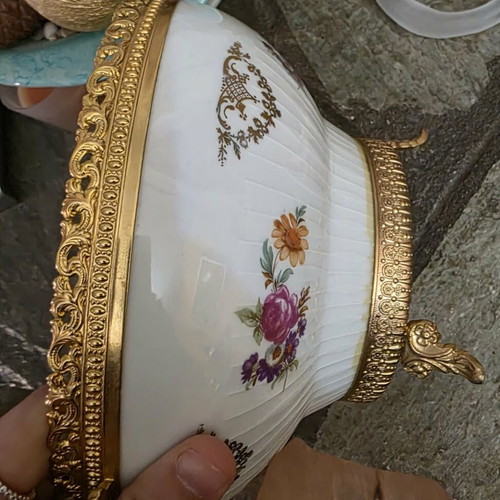 Vintage porcelain bowl Scherzer Bavaria with brass base like new