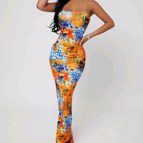 Shein summer print stretch long dress size M 38 new