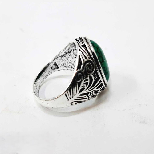 Steel ring with green turquoise new, stainless steel