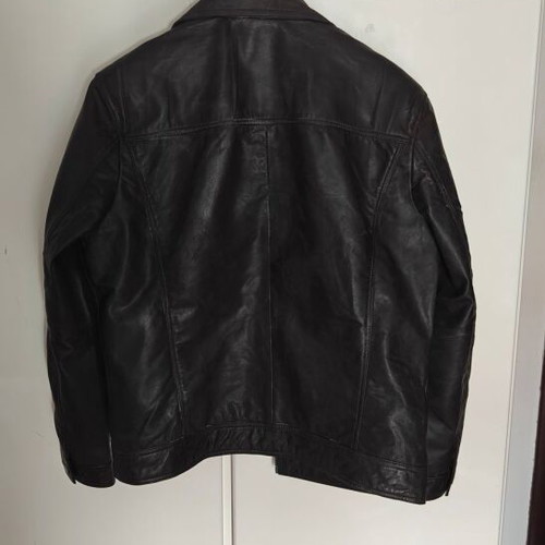 Men's leather jacket used, dark brown, XXL