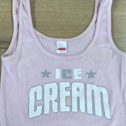 Pink ribbed tank top with ice cream print