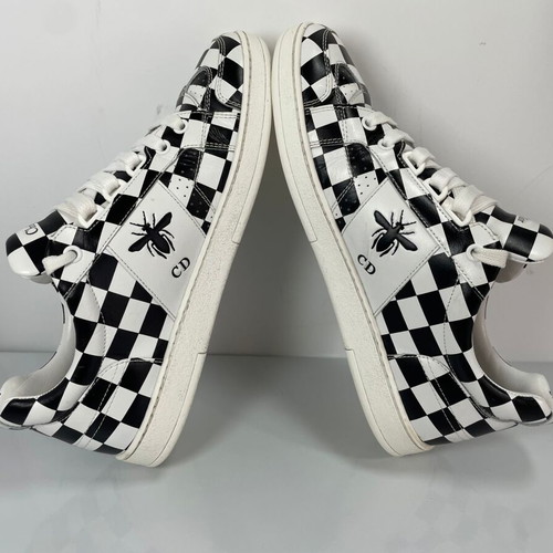 Christian Dior D-BEE Check Leather Sneakers size 37 like new, white and black