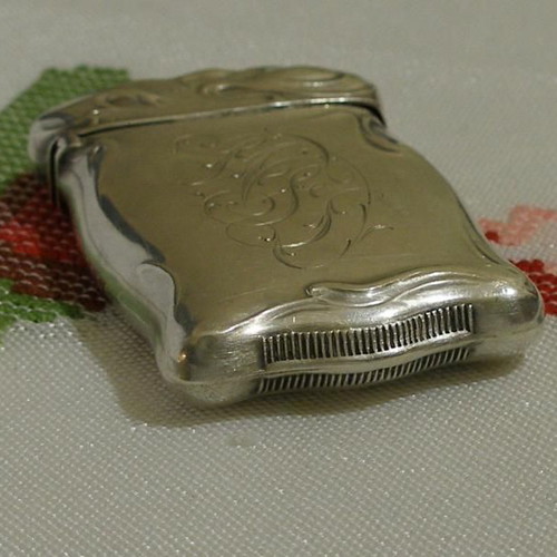 Silver match case with monogram 19th century used, 925 silver