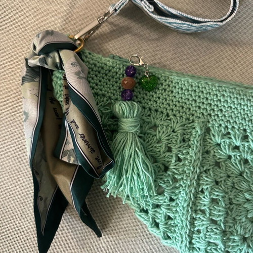 Handmade knitted crossbody bag in mint shade made to order