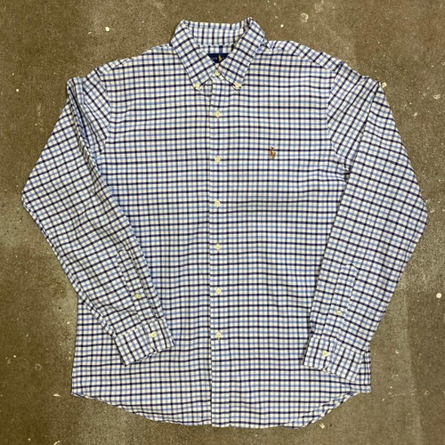 Ralph Lauren Oxford long sleeve shirt, blue white checked, size L