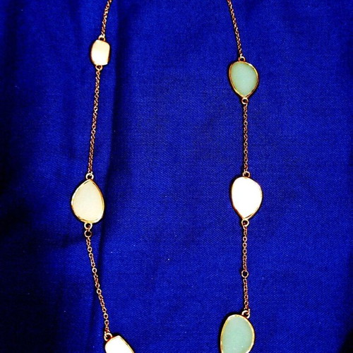 Gregio 18K Gold Plated Silver Necklace with Blue Topaz & Mother of Pearl 51cm like new