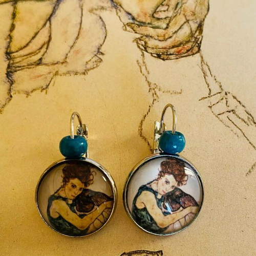 Egon Schiele Handmade Earrings Set Silver Color