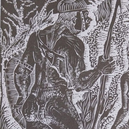 Linocut Samson and Delilah new religious artwork