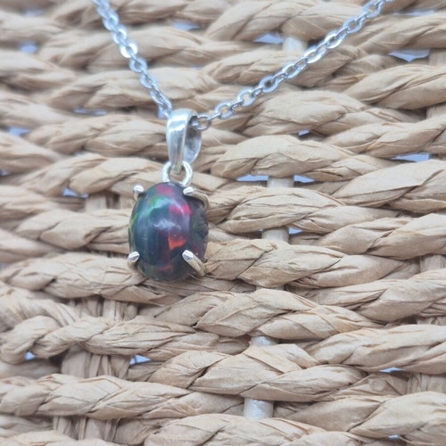 Black Fire Opal Australian Sterling Silver Necklace new