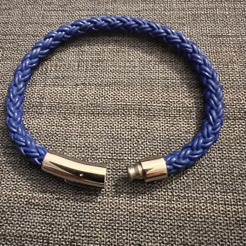 Men's Blue Braided Leather Bracelet with Stainless Steel Clasp 5mm