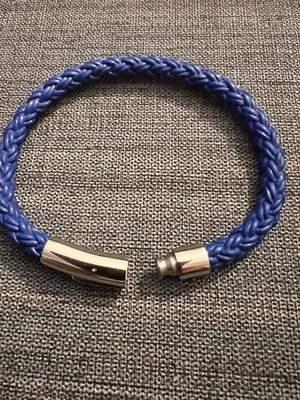 Men's Blue Braided Leather Bracelet with Stainless Steel Clasp 5mm