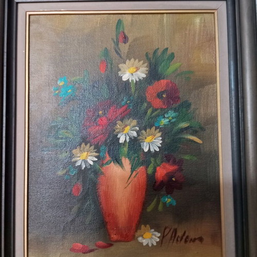 Painted artwork used with flower theme on wood 37x28