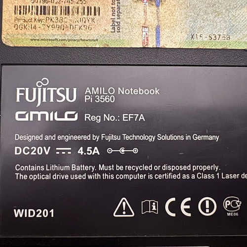 Fujitsu Amilo Pi 3560 laptop used, non-functional for spare parts