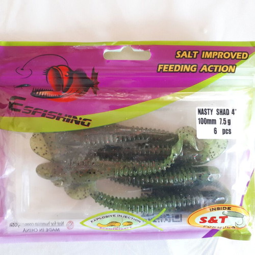 Fishing silicone lures used, 6 packs of shad and curly tail types