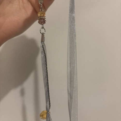 Necklace with ribbon and beads in like new condition, white