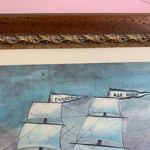 Vintage ship painting 67x50 cm like new